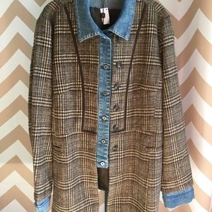 Yest Brown Plaid w/Denim Detail Jacket